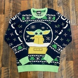 Geeknet Baby Yoda Manalorian Grogu Navy/Green Ugly Christmas Sweater